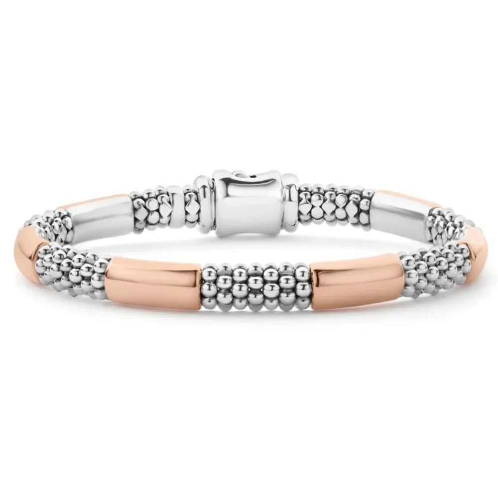 High Bar  Rose Gold Station Caviar Bracelet | 6mm from Lagos Sz 6 - Picture 2 of 11